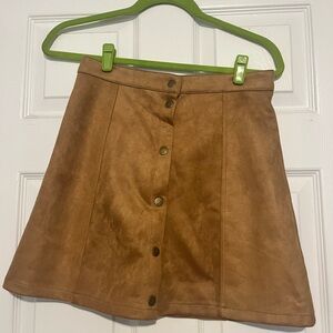 Button-Front Faux Suede Skirt